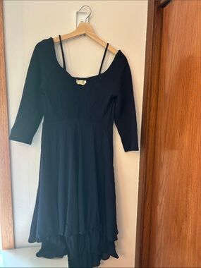 Anthropologie Black Long-Sleeve V-Neck Tiered Hem Dress
